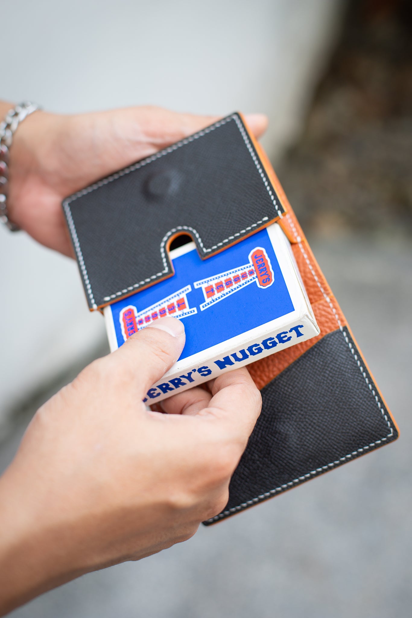 Premium Leather Playing Cards Case - Single Deck with Gaff Card or ATM Slots