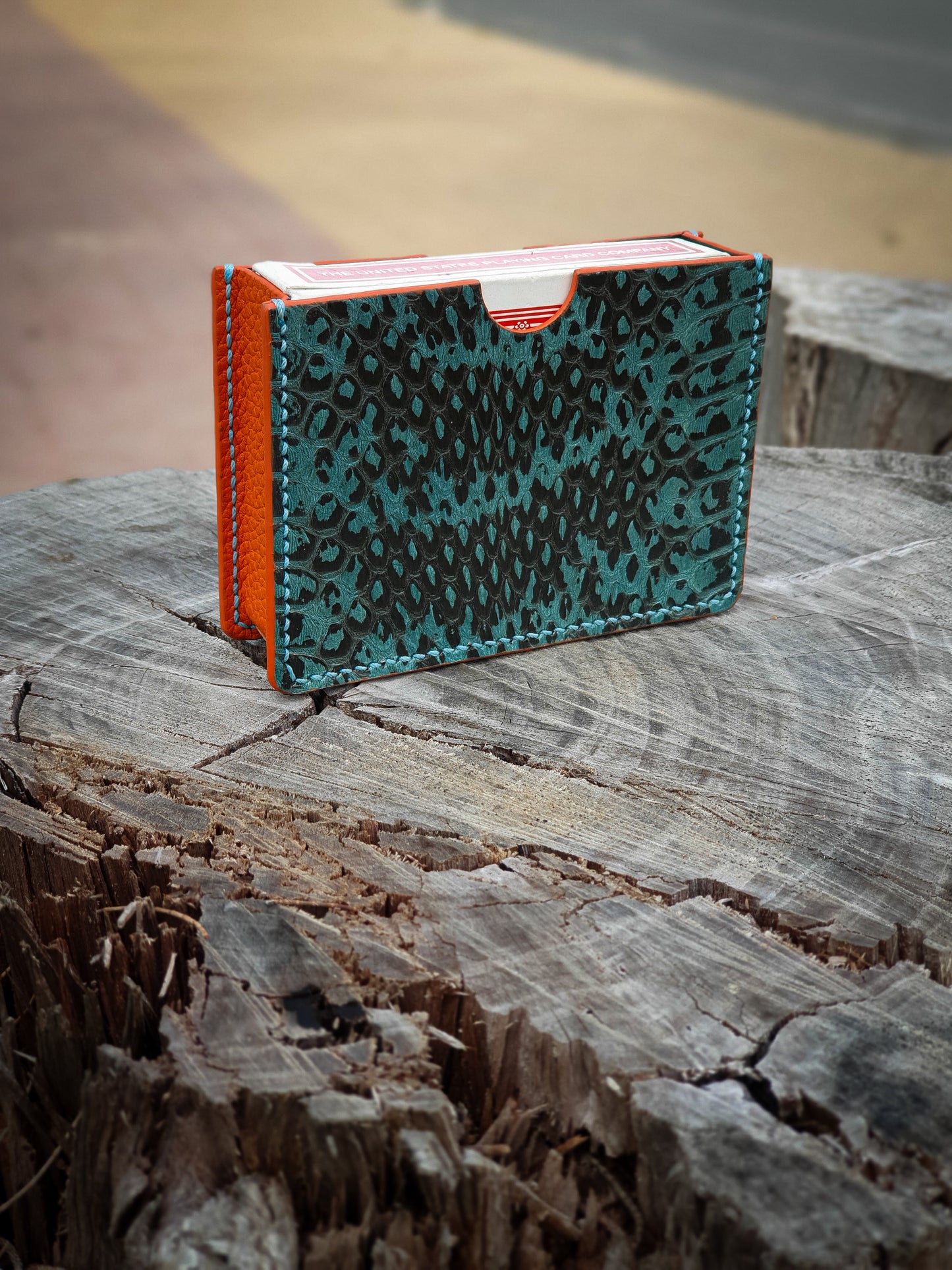 Handmade Snakeskin leather playing card sleeve