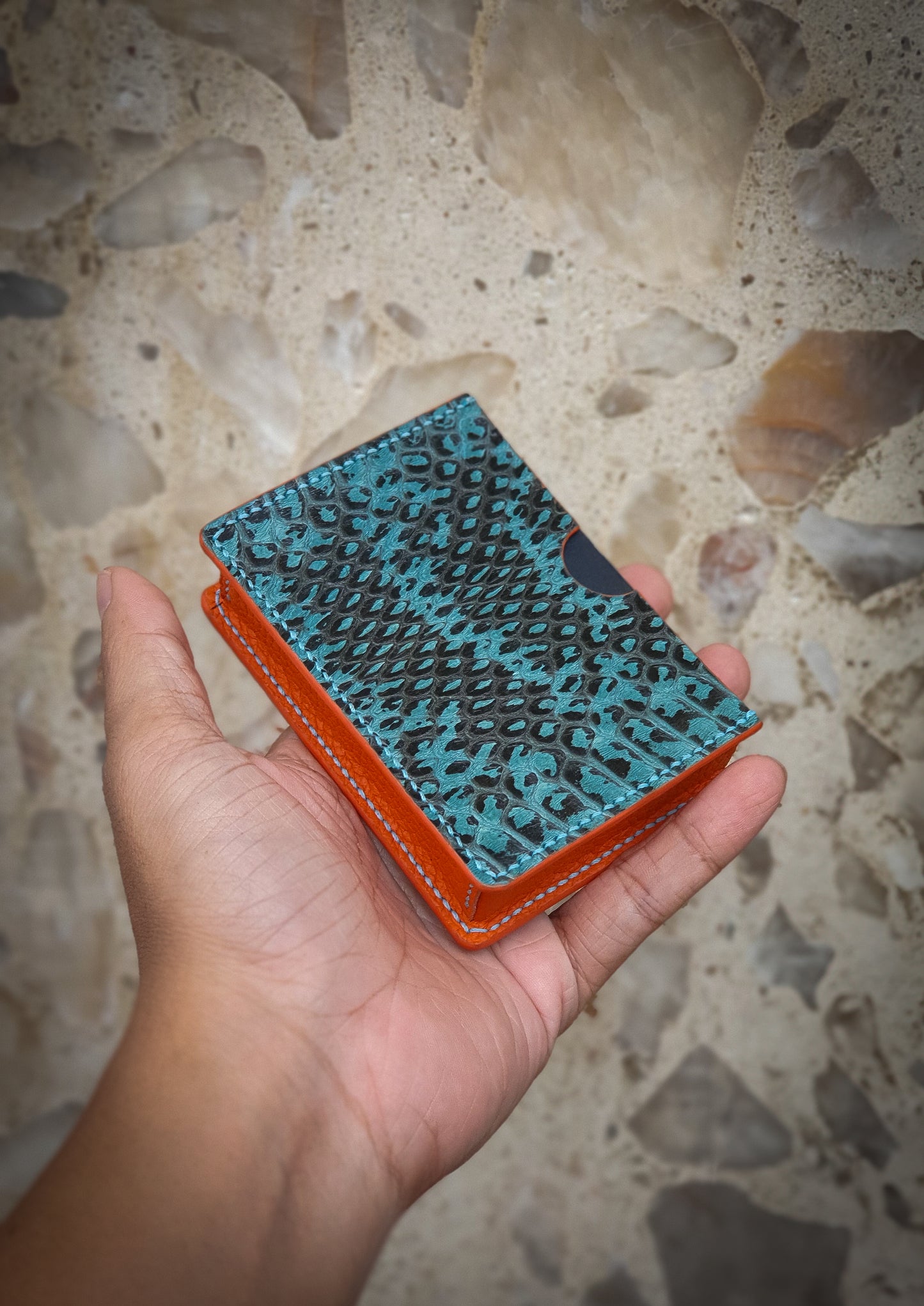 Handmade Snakeskin leather playing card sleeve